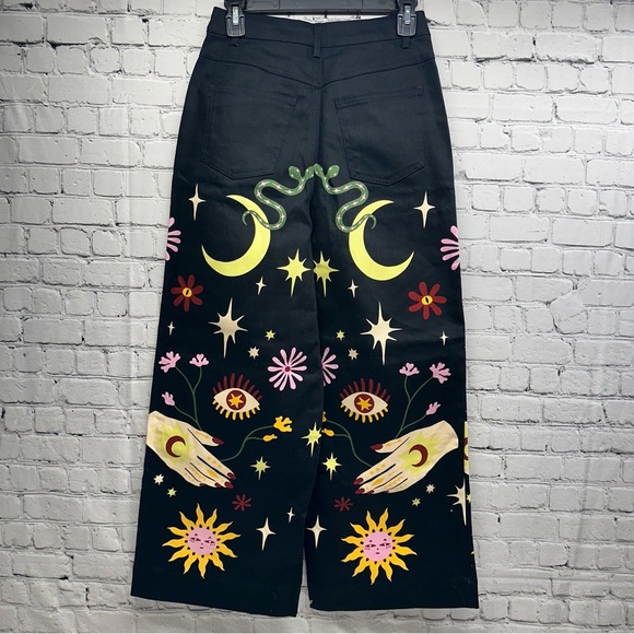 BLACK FRIDAY PALMISTRY Black Graphic Wide-Leg Pants SZ 8 NWT - Picture 3 of 11